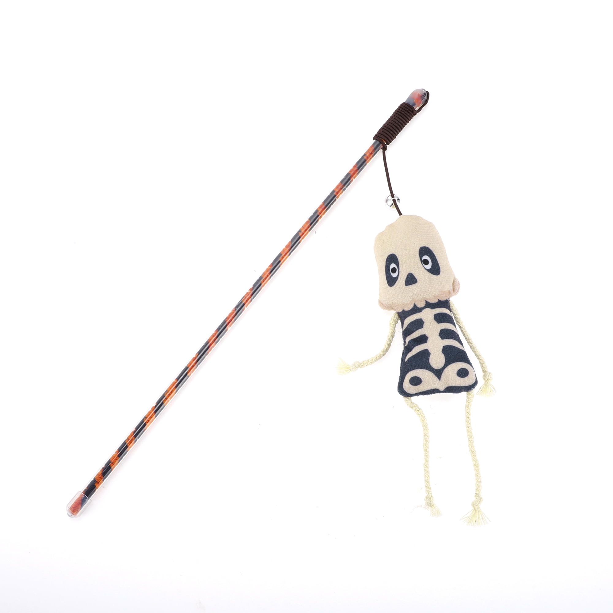 Unique Bargains 1 Pc Portable Bone Pattern Cat Playing Rod for Indoor Black and White