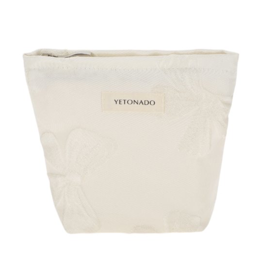 Unique Bargains 1 Pc Portable Bow Makeup Bag Polyester White 6.3"x2.36"x5.51"