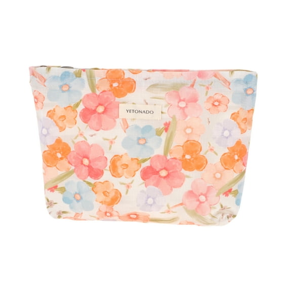 Unique Bargains 1 Pc Portable Ditsy Floral Makeup Bag Polyester Cotton Multicolored Large