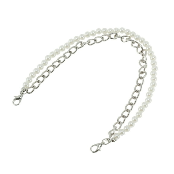 Unique Bargains 1 Pc Portable Double Layer Pearls Handbag Strap for Dating Silver Tone Metal Plastic