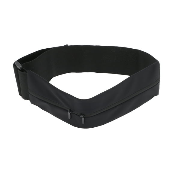 Unique Bargains 1 Pc Portable Double Pocket Running Waist Pack for Hiking Gym Polyester Black