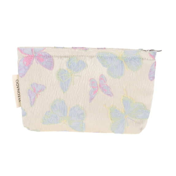 Unique Bargains 1 Pc Portable Embossment Butterfly Makeup Bag Polyester Beige Blue Medium