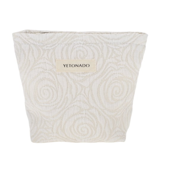 Unique Bargains 1 Pc Portable Embossment Rose Makeup Bag Polyester Beige Small