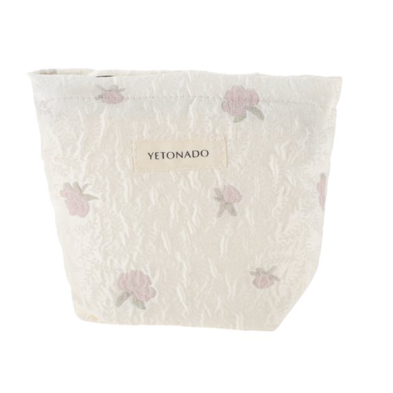 Unique Bargains 1 Pc Portable Embroidery Rose Makeup Bag Polyester Beige Small