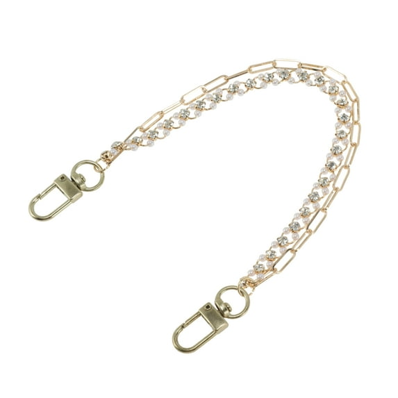 Unique Bargains 1 Pc Portable Pearl Rhinestone Double Layer Handbag Strap for Dating Gold Tone Metal