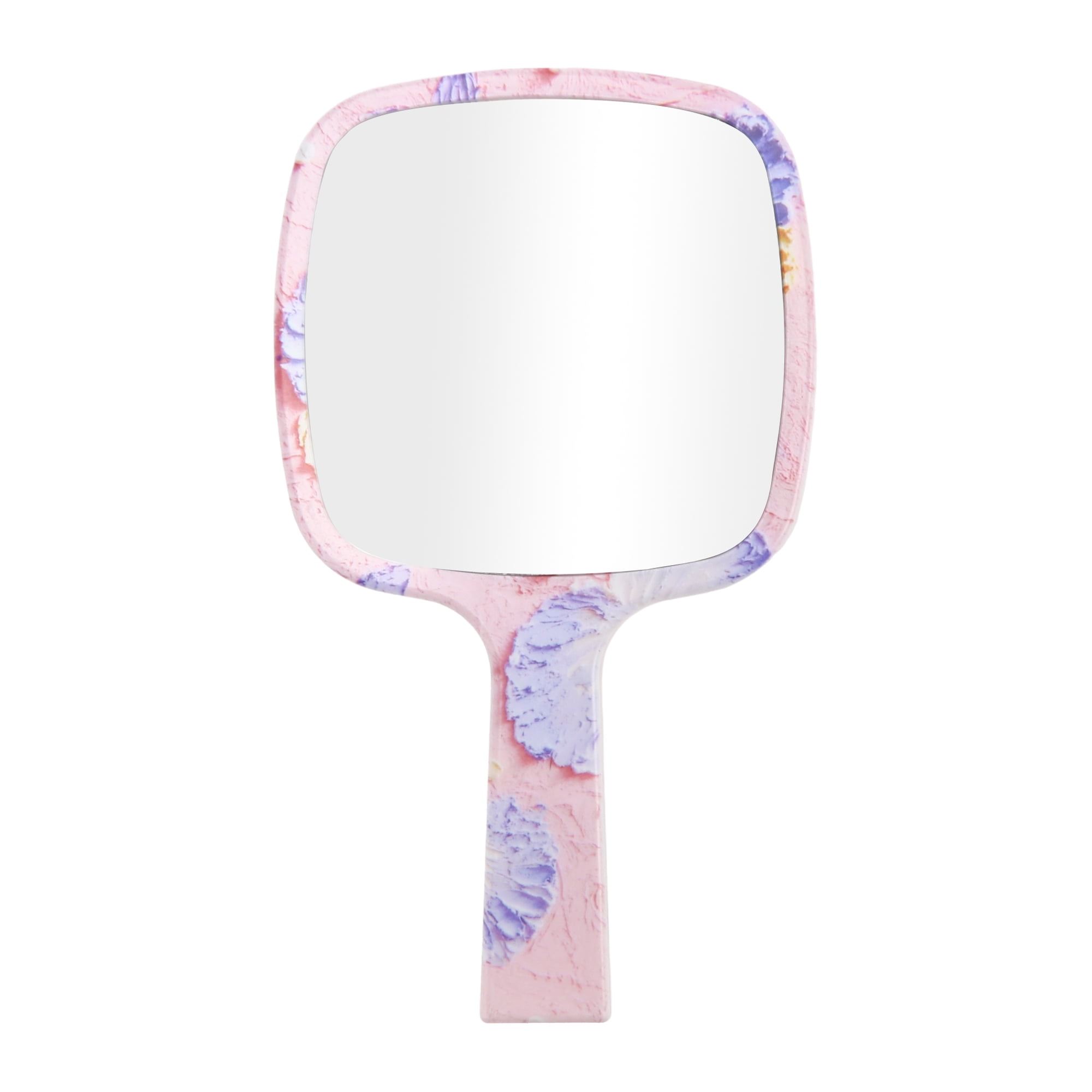 Unique Bargains 1 Pc Portable Square Handheld Mirror for Business Travel Purple Pink