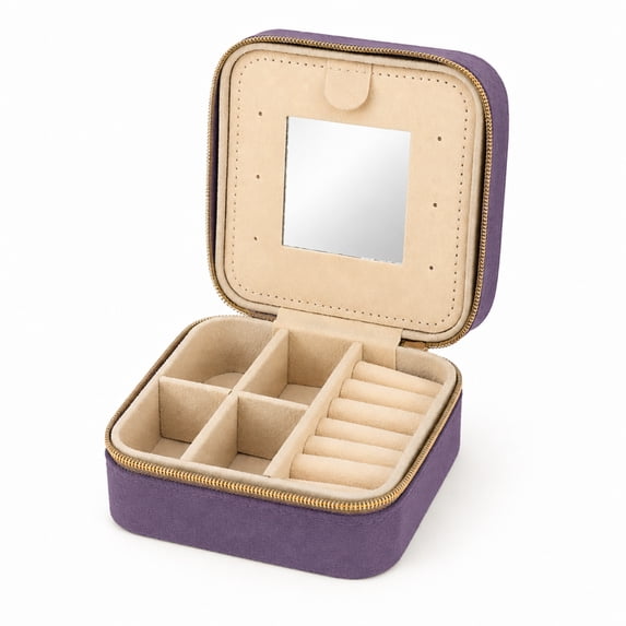 Unique Bargains 1 Pc Portable Zipper Design Jewelry Case Organizer with Mirror Purple