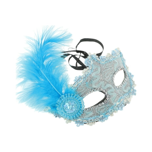 Unique Bargains 1 Pc Princess Feather Half Face Party Mask for Masquerade Party Blue
