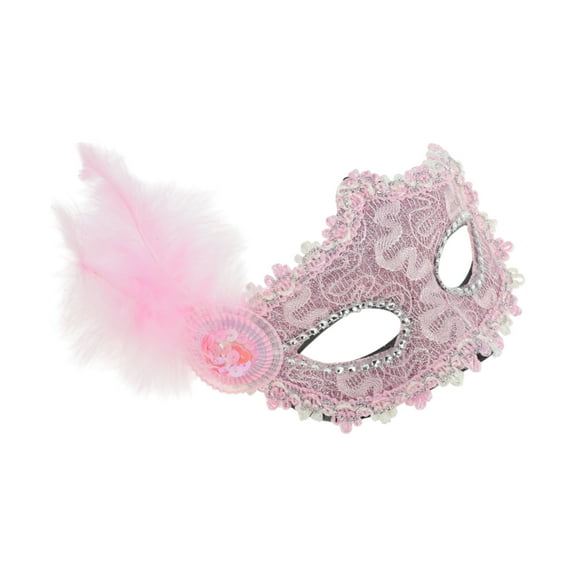 Unique Bargains Halloween Christmas 1 Pc Princess Feather Half Face Party Mask for Masquerade Party Pink