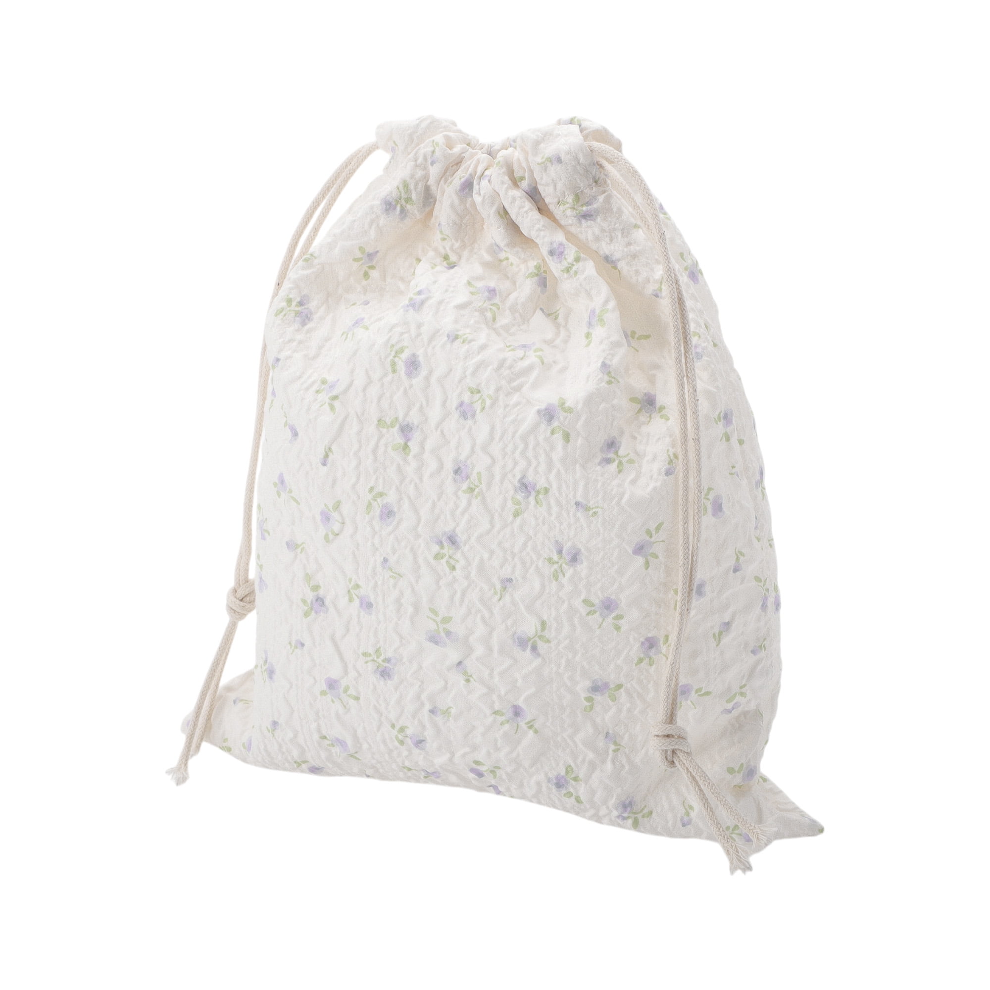 Unique Bargains 1 Pc Purple Flowers Drawstring Makeup Bag for Travel Beige 7.48 in