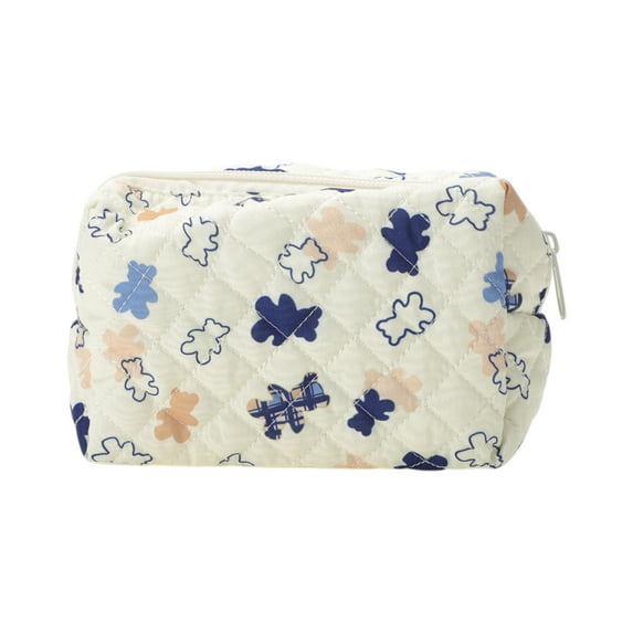 Unique Bargains 1 Pc Quilted Square Flowers Makeup Bag Beige Polyester