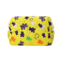 Unique Bargains 1 Pc Quilted Square Flowers Makeup Bag Yellow Polyester