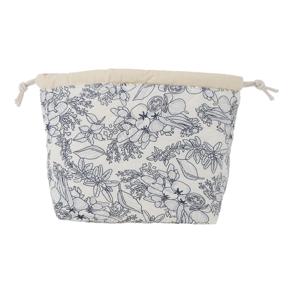 Unique Bargains 1 Pc Quilting Drawstring Makeup Bag Beige Navy Blue Polyester
