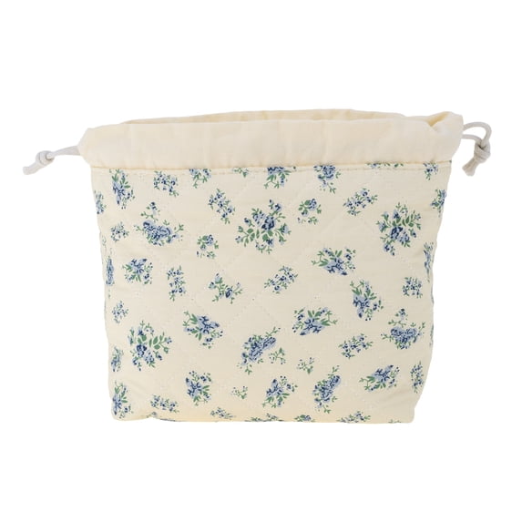 Unique Bargains 1 Pc Quilting Drawstring Makeup Bag Dark Beige Blue Polyester