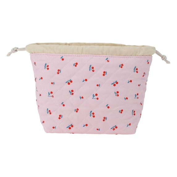 Unique Bargains 1 Pc Quilting Drawstring Makeup Bag Pink Red Light Blue Polyester