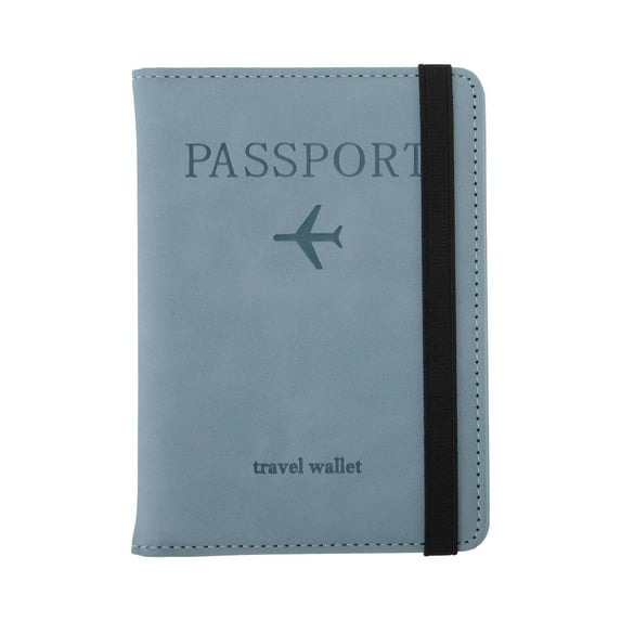 Unique Bargains 1 Pc RFID Blocking Passport Cover Strap Design Passport Sleeve Light Blue