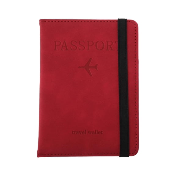 Unique Bargains 1 Pc RFID Blocking Passport Cover Strap Design Passport Sleeve Red