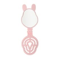 Unique Bargains 1 Pc Rabbit Shape Foldable Mirror Comb Pink ABS Nylon