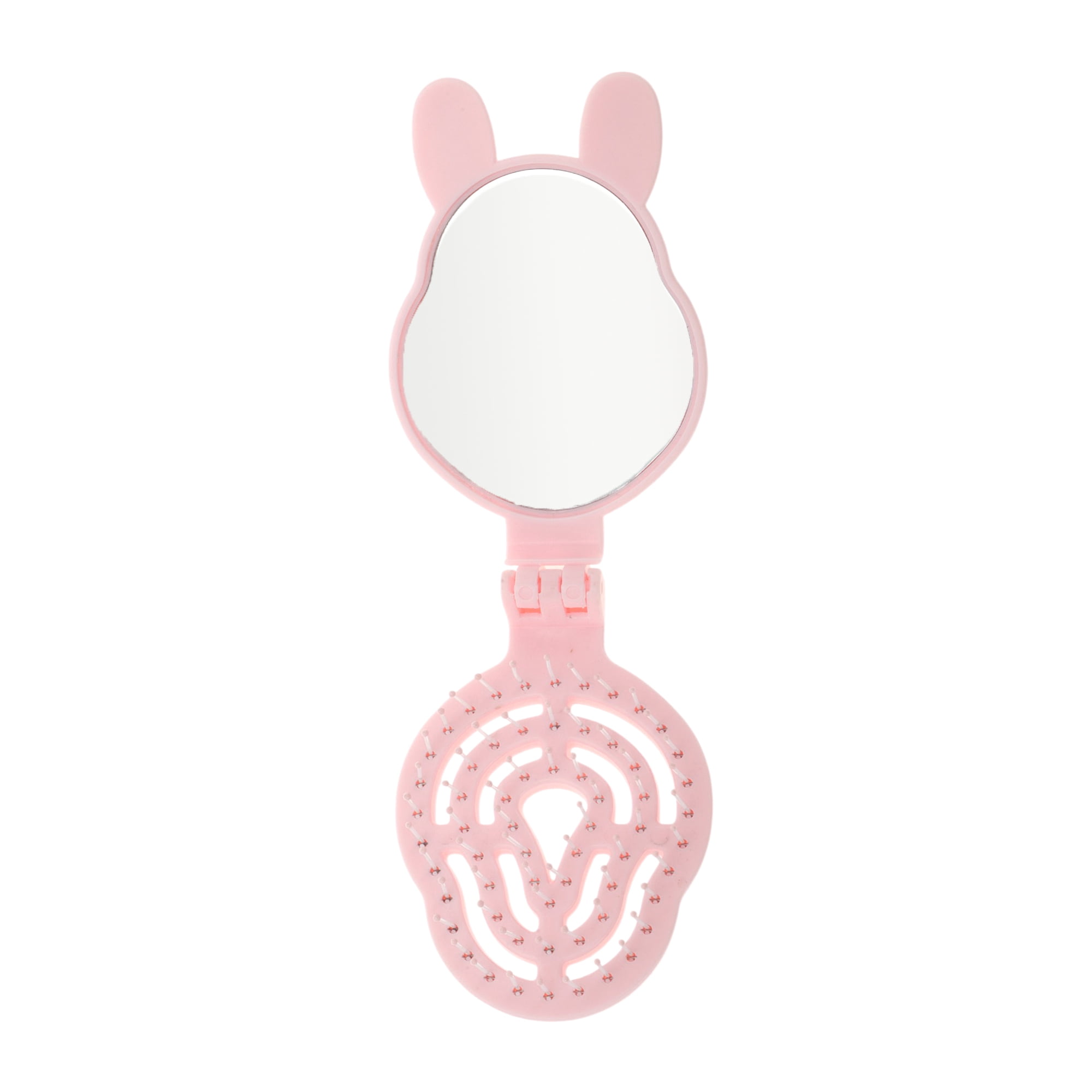 Unique Bargains 1 Pc Rabbit Shape Foldable Mirror Comb for Hair Styling Pink