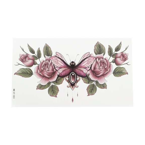 Unique Bargains 1 Pc Realistic Temporary Tatto Collarbone Fake Tattoos Pink Green