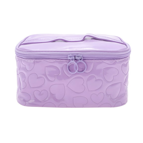 Unique Bargains 1 Pc Rectangle Heart Makeup Bag Purple PU