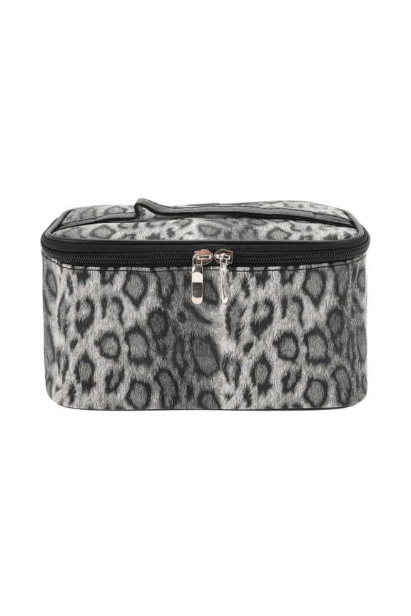 1 Pc Rectangle Leopard Makeup Bag Black Gray Leopard print PU
