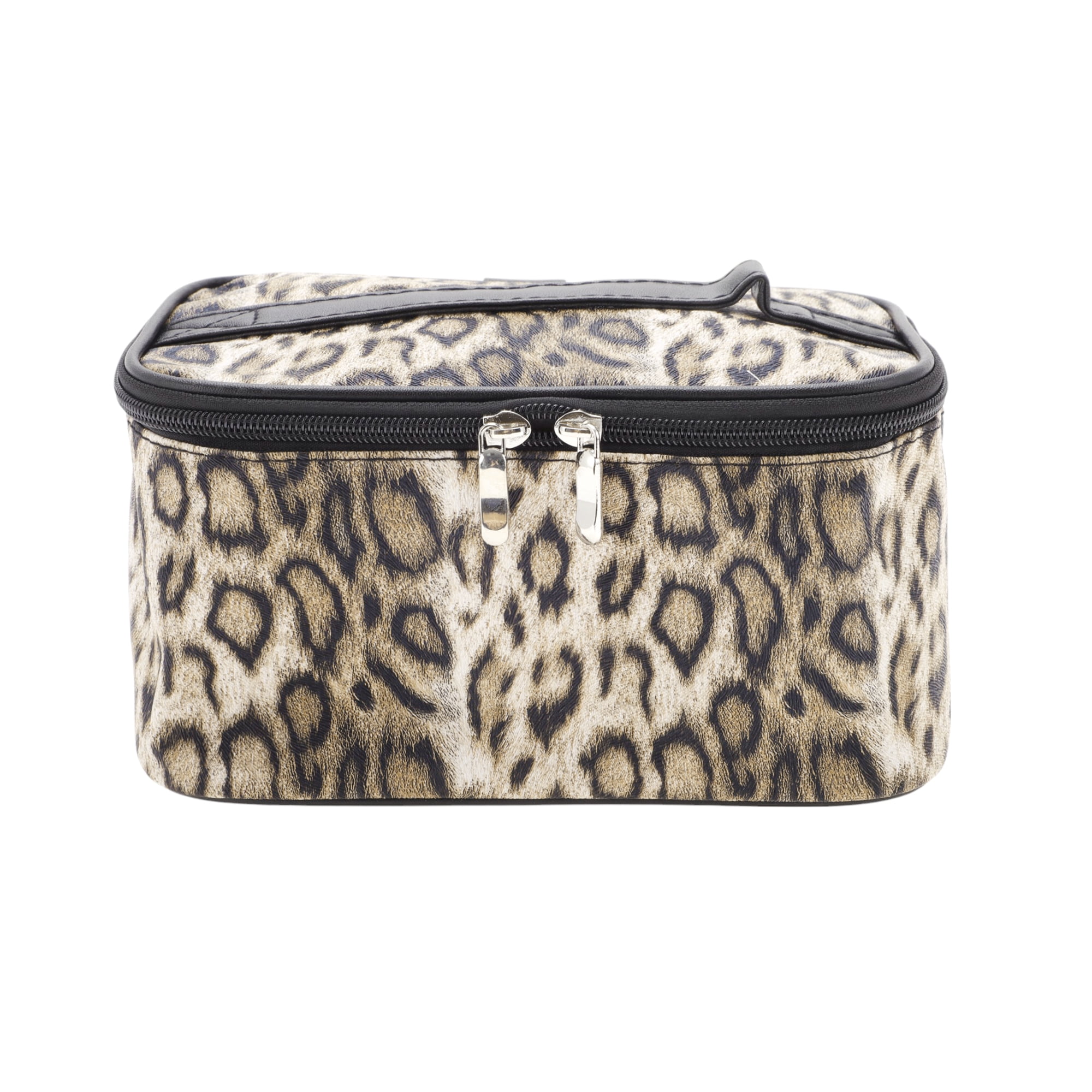 Unique Bargains 1 Pc Rectangle Leopard Print Makeup Bag Stylish Design Beige Coffee Color