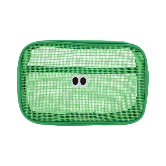Unique Bargains 1 Pc Rectangular Bean Eye Makeup Bag for Travel Vacation Green Nylon Mesh