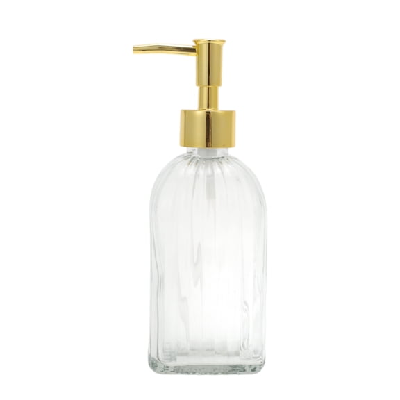 Unique Bargains 1 Pc Rectangular Bottom Vertical Stripes Soap Dispenser 13.53oz Clear Gold Tone