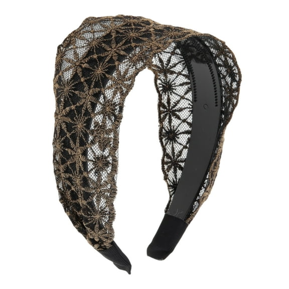 Unique Bargains 1 Pc Retro Wide-side Headband 5.91"x4.33" Black Gold Tone