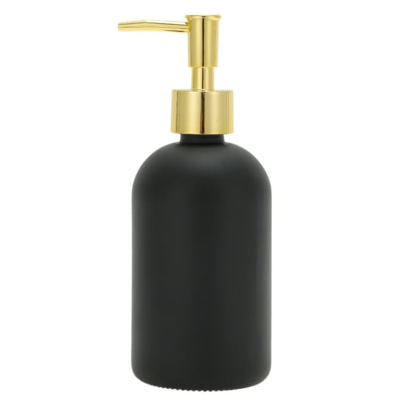 Unique Bargains 1 Pc Reusable Cylinder Frosted Soap Dispenser 13.53oz Black Gold Tone
