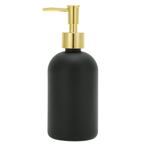 Unique Bargains 1 Pc Reusable Cylinder Frosted Soap Dispenser 13.53oz Black Gold Tone