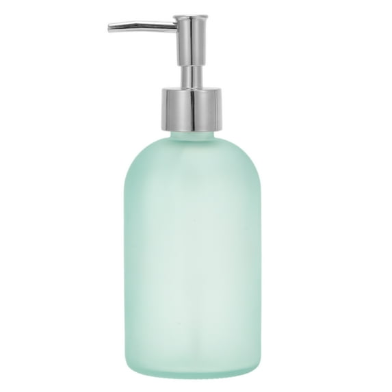 Unique Bargains 1 Pc Reusable Cylinder Frosted Soap Dispenser 13.53oz Light Blue Silver Tone