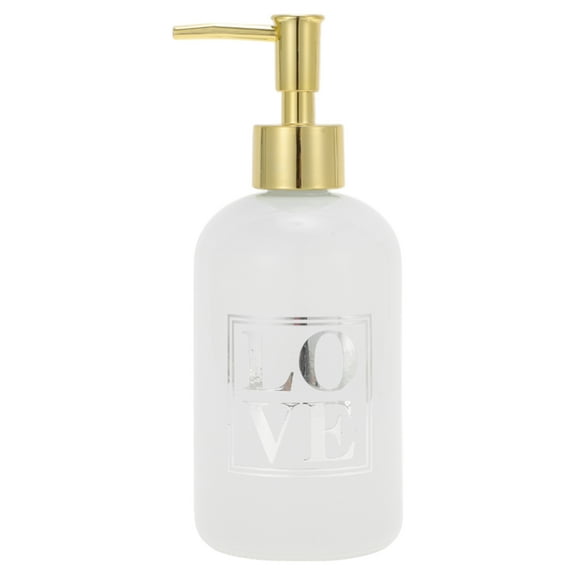 Unique Bargains 1 Pc Reusable Cylinder Letter Soap Dispenser 13.53oz White Gold Tone