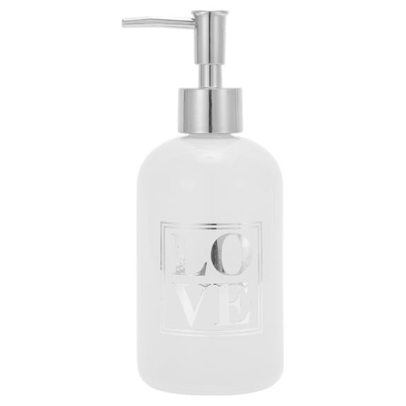Unique Bargains 1 Pc Reusable Cylinder Letter Soap Dispenser 13.53oz White Silver Tone