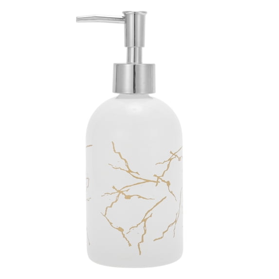 Unique Bargains 1 Pc Reusable Cylinder Marble Soap Dispenser 13.53oz White Silver Tone