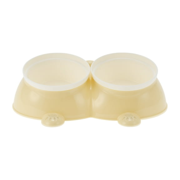 Unique Bargains 1 Pc Reusable Dog Bowl for Indoor and Outdoor Camping Plastic Beige, White