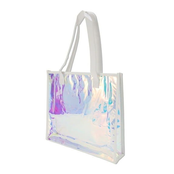 Unique Bargains 1 Pc Reusable Gift Bag Durable Holographic Edged Handle Gift Bag White Multicolor