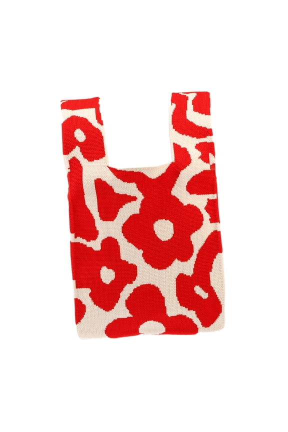 1 Pc Reusable Mesh Net Grocery Tote Bags Flowers Red Beige 14.17"x7.87" for Market Shopping