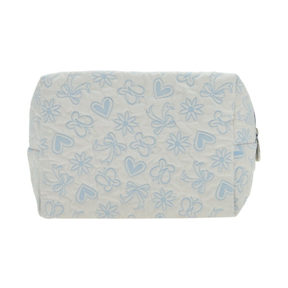 Unique Bargains 1 Pc Reusable Rectangle Octagonal Hearts Makeup Bag for Travel Blue Polyester