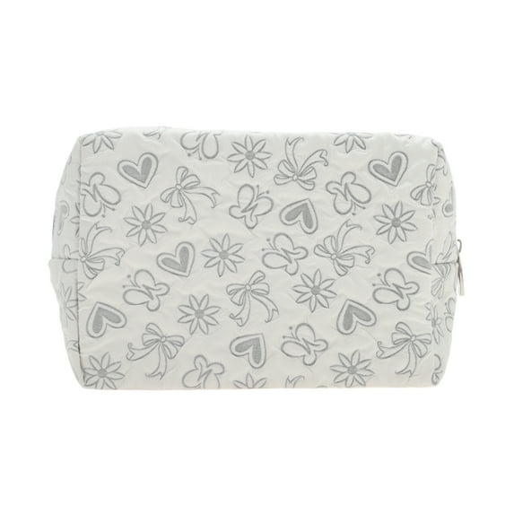 Unique Bargains 1 Pc Reusable Rectangle Octagonal Hearts Makeup Bag for Travel Gray Polyester