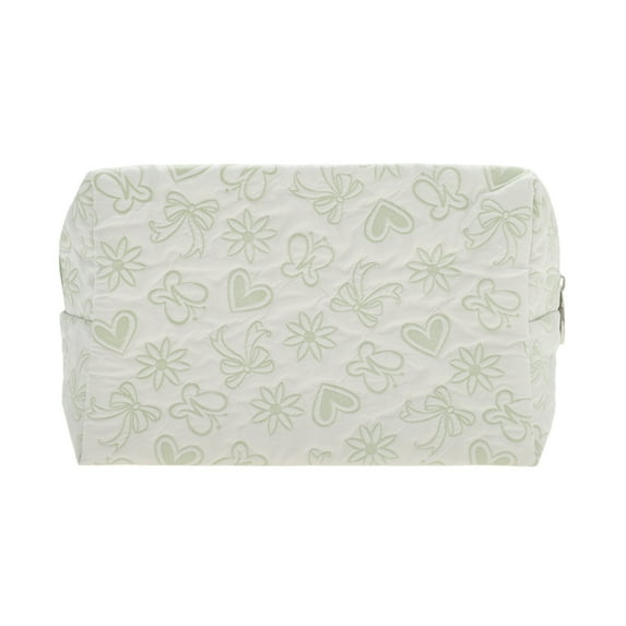 Unique Bargains 1 Pc Reusable Rectangle Octagonal Hearts Makeup Bag for Travel Green Polyester