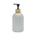 thumbnail image 1 of Unique Bargains 1 Pc Reusable Round Bottom Vertical Stripe Soap Dispenser 13.53oz Silver Tone White, 1 of 6