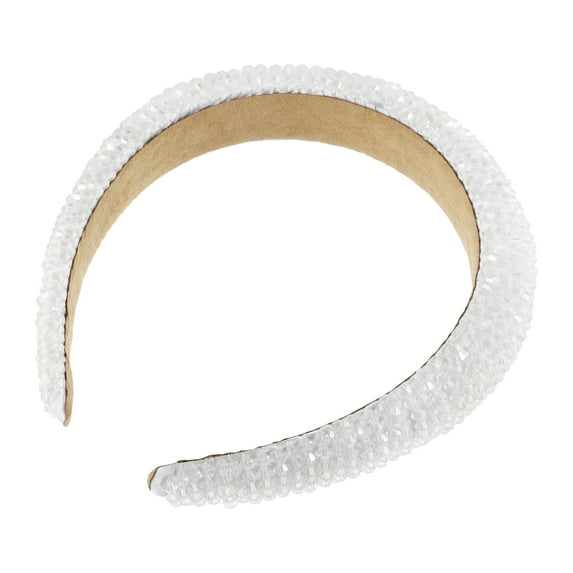 Unique Bargains 1 Pc Rhinestone Headband for Women Bling Padded Hairband Hair Accessories White 1.18 Inch Wide