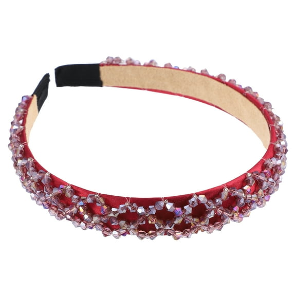 Unique Bargains 1 Pc Rhinestone Headbands Bling Hairband for Women Dark Red 0.79 Inch Wide