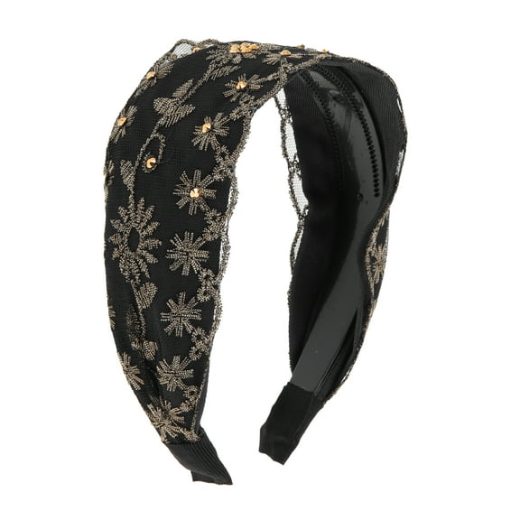Unique Bargains 1 Pc Rhinestone Lace Headband 5.91"x4.72" Black