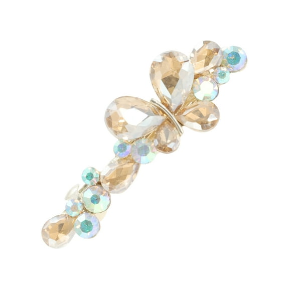 Unique Bargains 1 Pc Rhinestones Butterfly French Barrette Hair Clips Hairdo Clip for Home Champagne