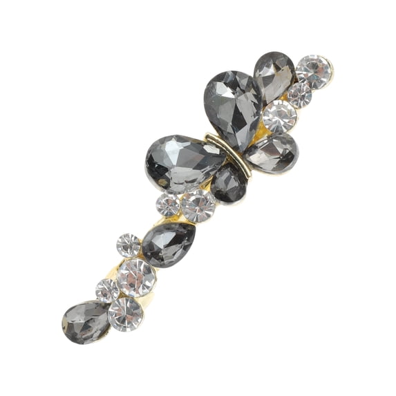 Unique Bargains 1 Pc Rhinestones Butterfly French Barrette Hair Clips Hairdo Clip for Home Gray Black