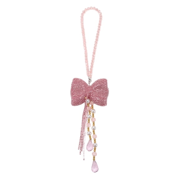 Unique Bargains 1 Pc Rhinestones Diamond Bow Car Rear View Mirror Pendant Accessories Car Hanging Ornament Pink
