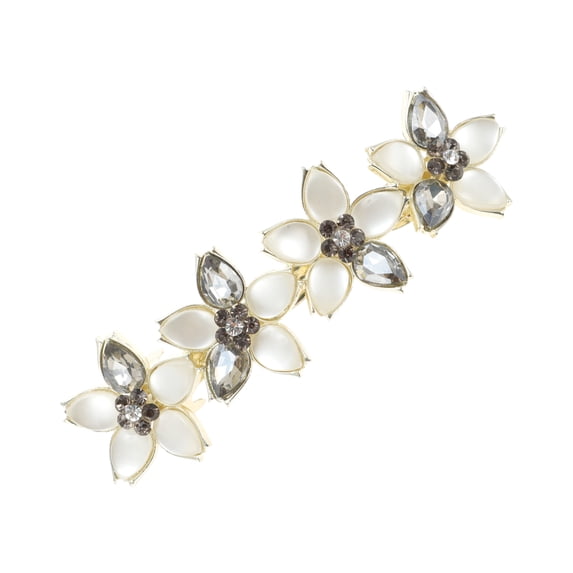 Unique Bargains 1 Pc Rhinestones Flower French Barrette Hair Clips Hairdo Clip for Home Gold Tone Pink Gray